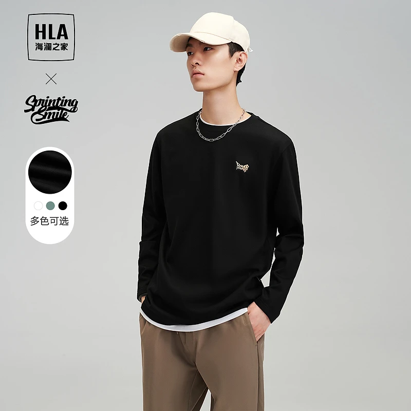 【SPRINTING SMILE】HLA海澜之家22秋新刺绣长袖T恤HNTAW3U003A