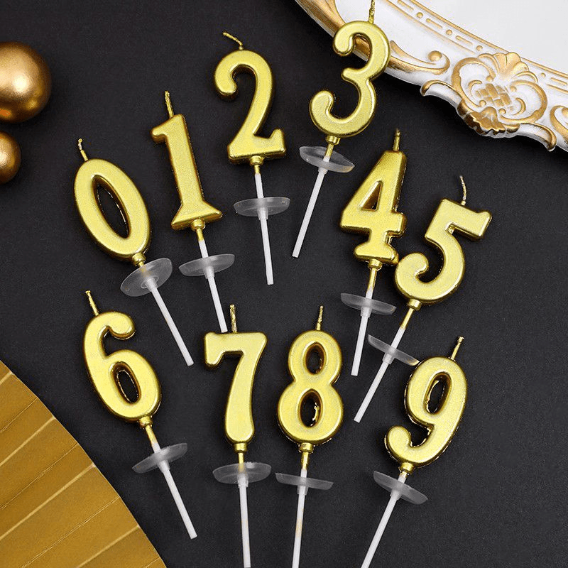 生日蛋糕装饰金色数字蜡烛烘焙派对甜品台环保无烟小蜡烛装扮插件