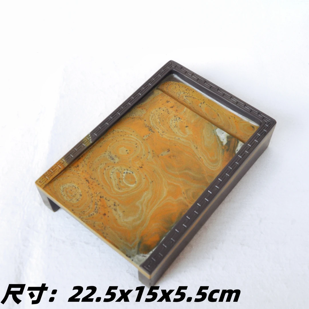 中国苴却砚天然石色老坑金黄膘玉带膘实用抄手砚石质细腻发墨如油