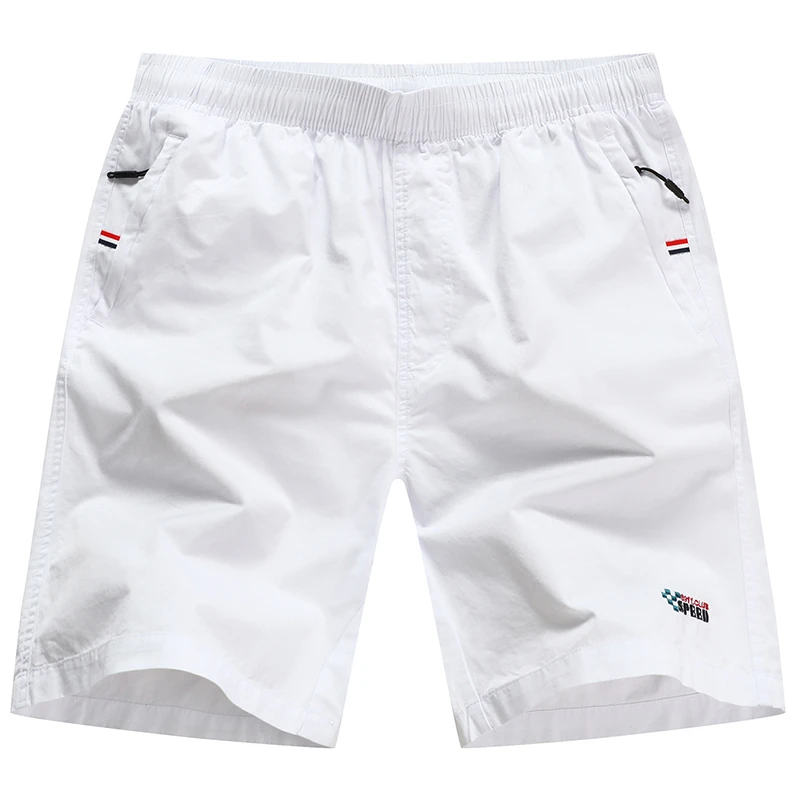 夏装100%棉短裤男士休闲宽松运动五分中裤白色外穿大裤衩拉链口袋