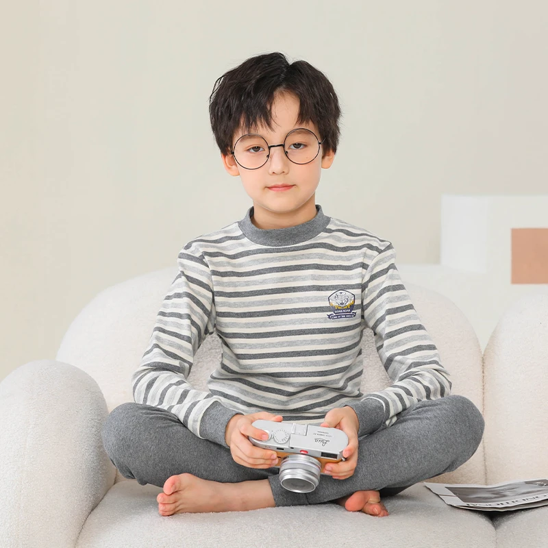 儿童内衣套装男童秋衣秋裤男孩纯棉圆领打底棉毛衫保暖全棉秋衣裤