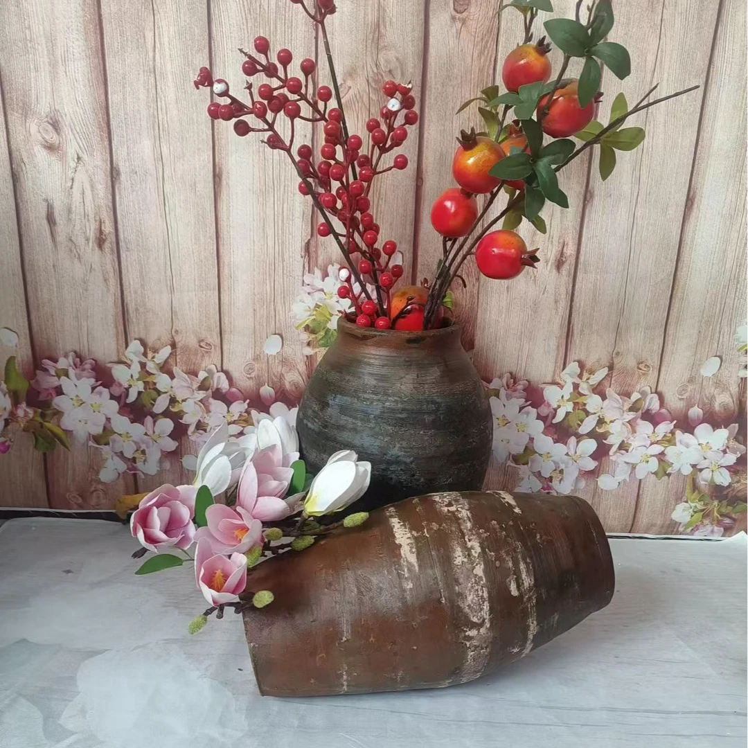 粗陶做旧花盆水培插花土培花瓶客厅摆件