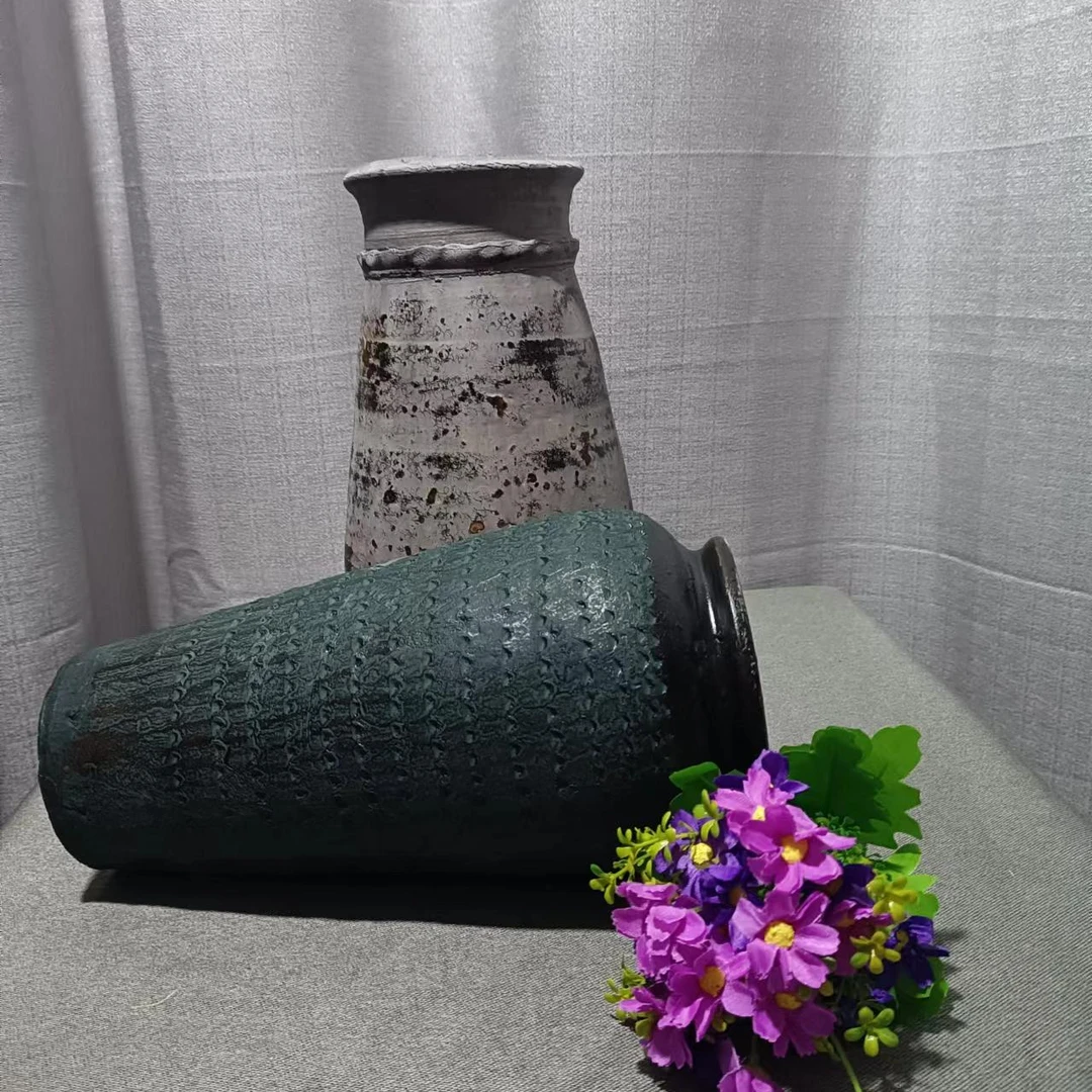 古典复古花瓶水培干花插画法师老庄陶罐