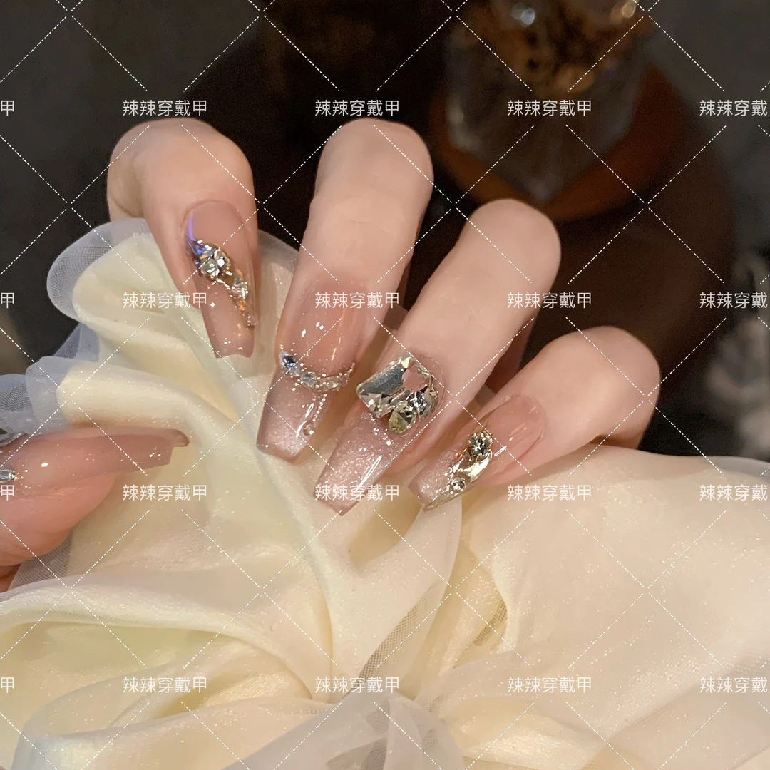 大女主 手工穿戴甲青提猫眼立体手绘五瓣花显白百搭可拆卸穿戴