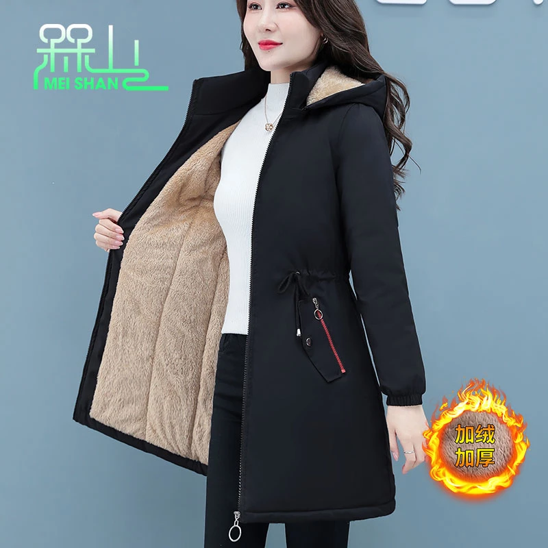 中长款加绒棉服女2023冬季新款加厚保暖宽松棉衣女士毛领棉服