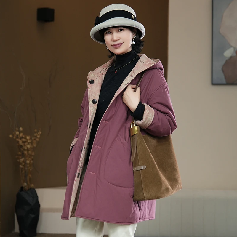 24110285气质时尚休闲棉袄百搭秋冬中长款女士中式保暖棉衣