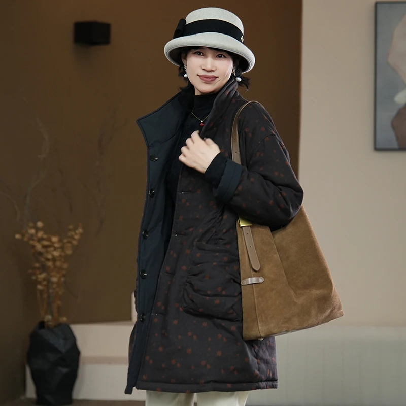 24110288气质时尚休闲棉袄百搭秋冬中长款女士中式保暖棉衣