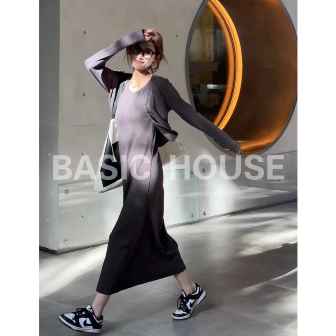 Basic House/百家好2025春季夏季极简纯色设计感气质韩系连衣裙