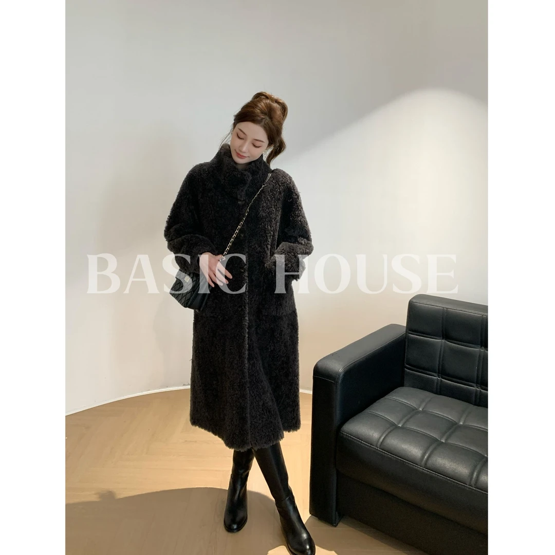 Basic House/百家好100绵羊毛初雪气质时尚颗粒保温绵羊毛外套