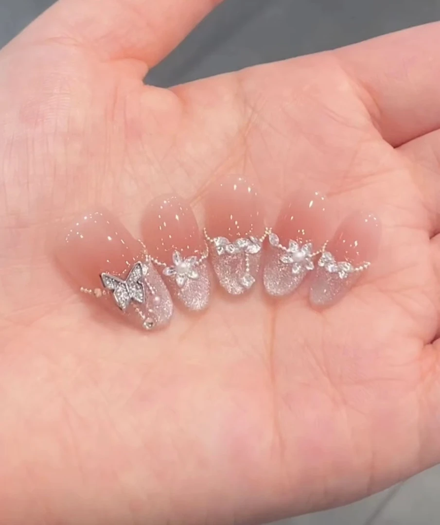 【流光玉蝶】纯手工穿戴甲贴片 气质锆石钢珠蝴蝶款