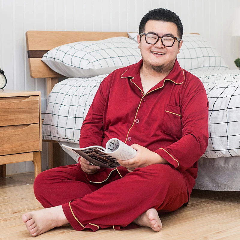 睡衣男士秋冬季【纯棉】长袖加肥加大码家居服宽松棉质青少年特大码
