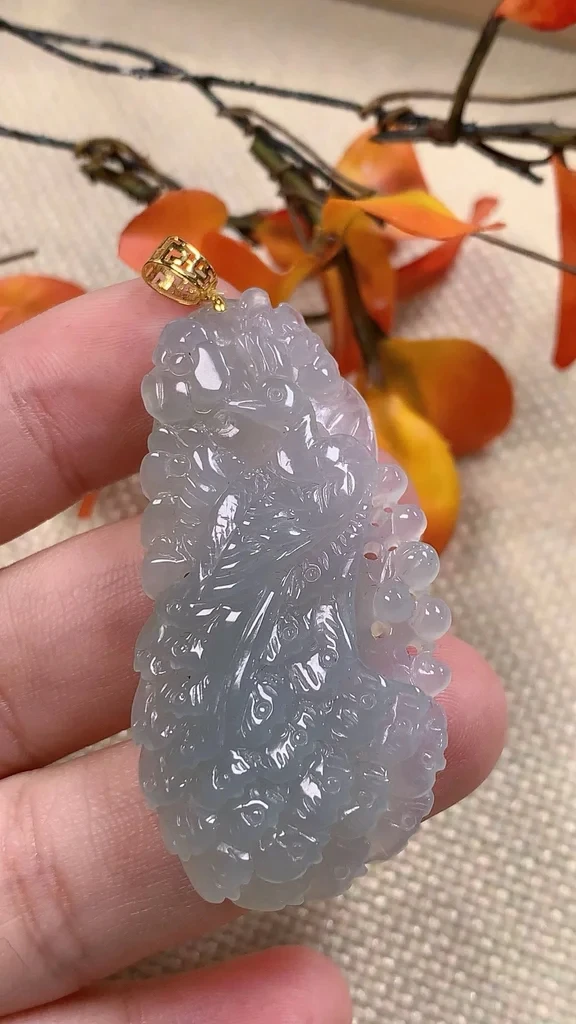 天然缅甸翡翠18k金白冰胶凤凰 尺寸52x25x8.7