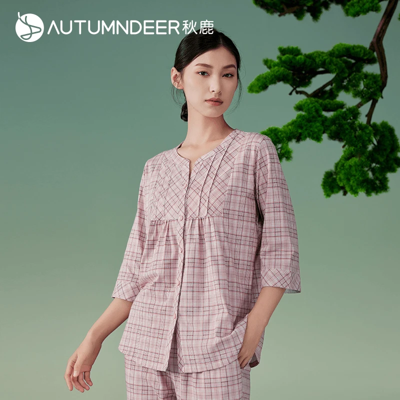 秋鹿新中式女款睡衣春秋女士七分袖九分袖新款高颜值家居服可外穿