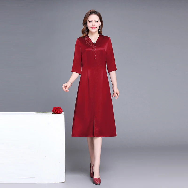 【弗米妮】6966夏季新款醋酸缎A字裙简单贵气喜婆婆礼服