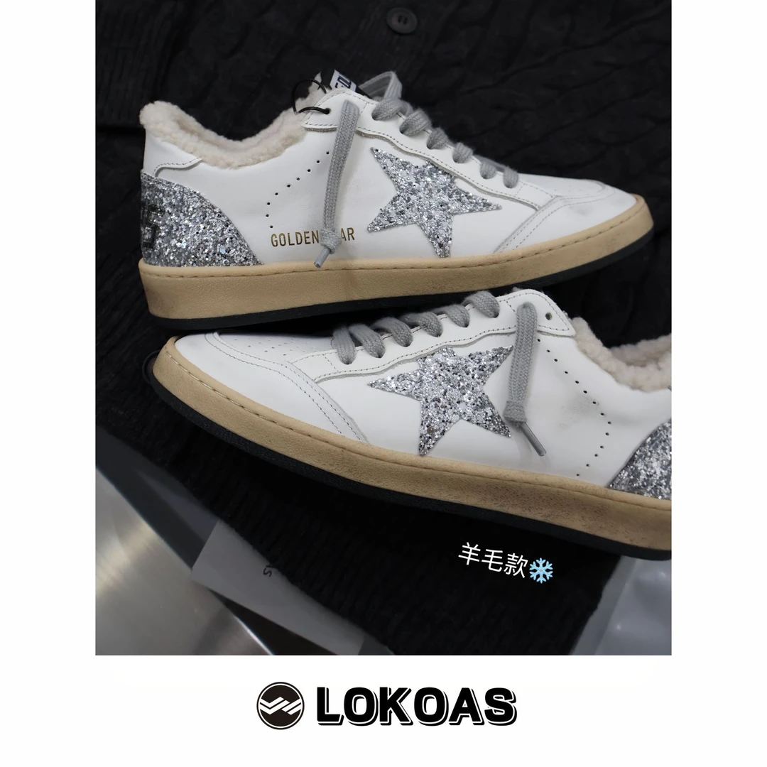 新品 冬季羊羔毛复古做旧内增高小脏鞋运动休闲星星板鞋手工鞋