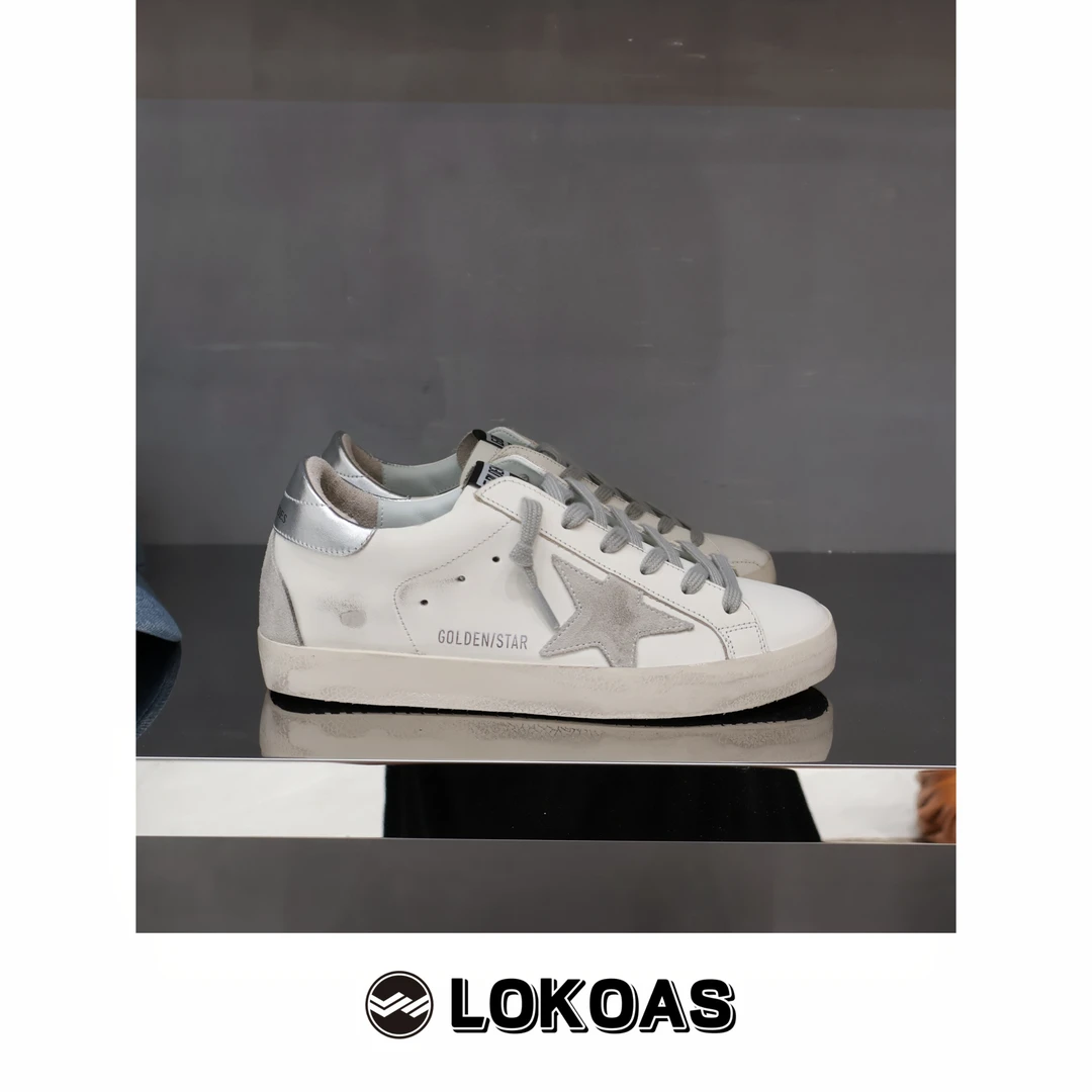 新品经典黑尾银尾复古做旧内增高星星小脏鞋休闲百搭真皮板鞋情侣