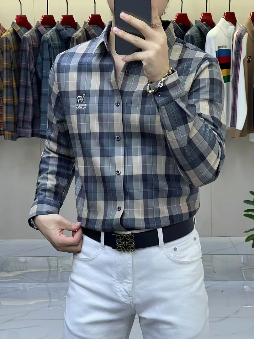 （冬季加绒加厚）格子衬衫高品质时尚修身男士长袖休闲百搭春季潮流