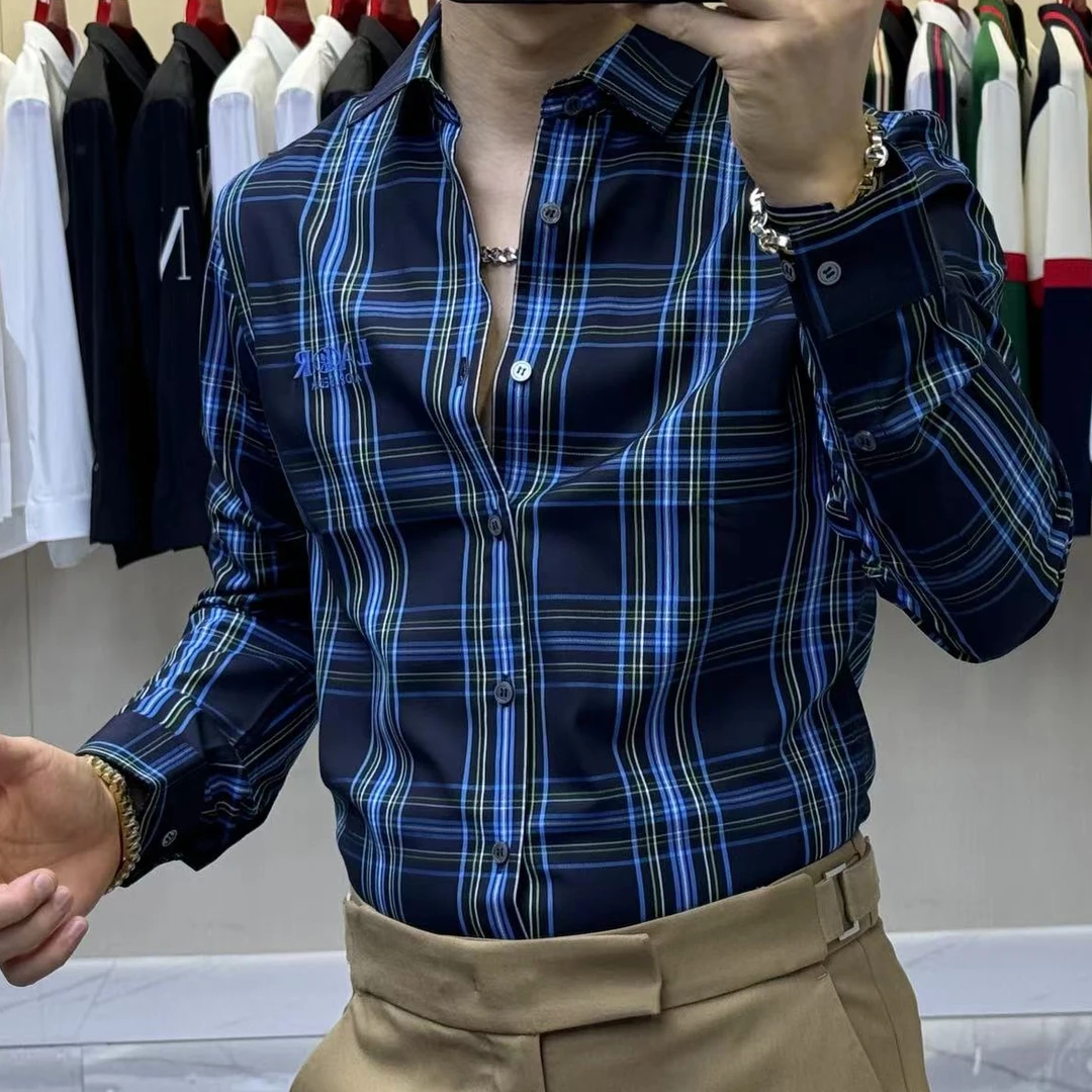 男士新款潮流气质韩版修身休闲百搭长袖衬衫长袖衬衣时尚春季加绒