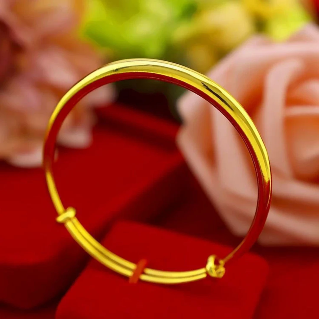 合金手镯 光面推拉实心古法手镯不掉色金色金色亮面素圈