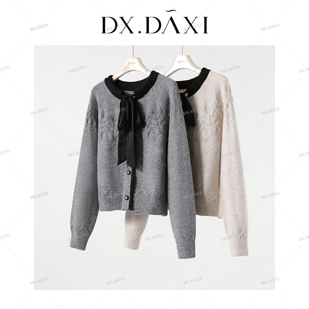 DX.DAXI【浪漫将至】温柔风气质系带蝴蝶结毛衣女套头设计