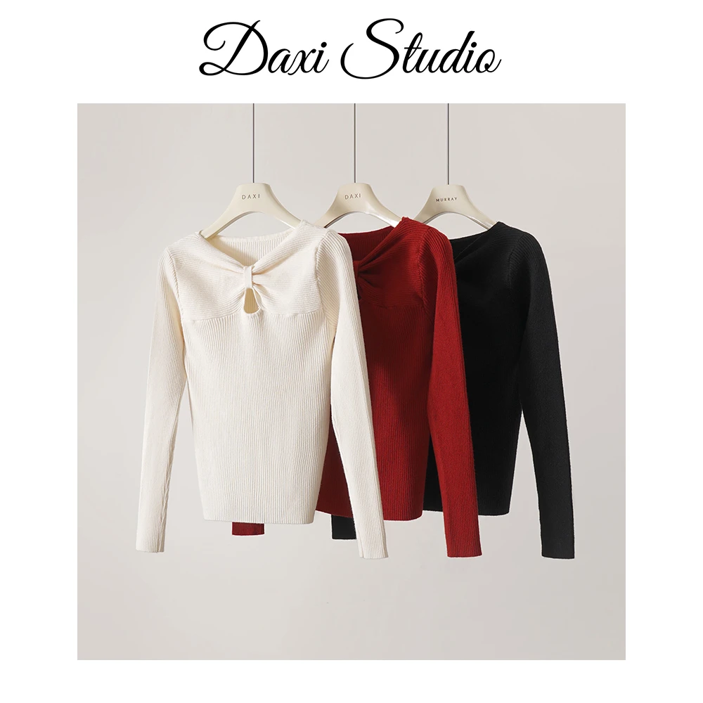DX.DAXI【甜心少女】 23秋新款设计感镂空打底衫纯色针织衫时尚上衣