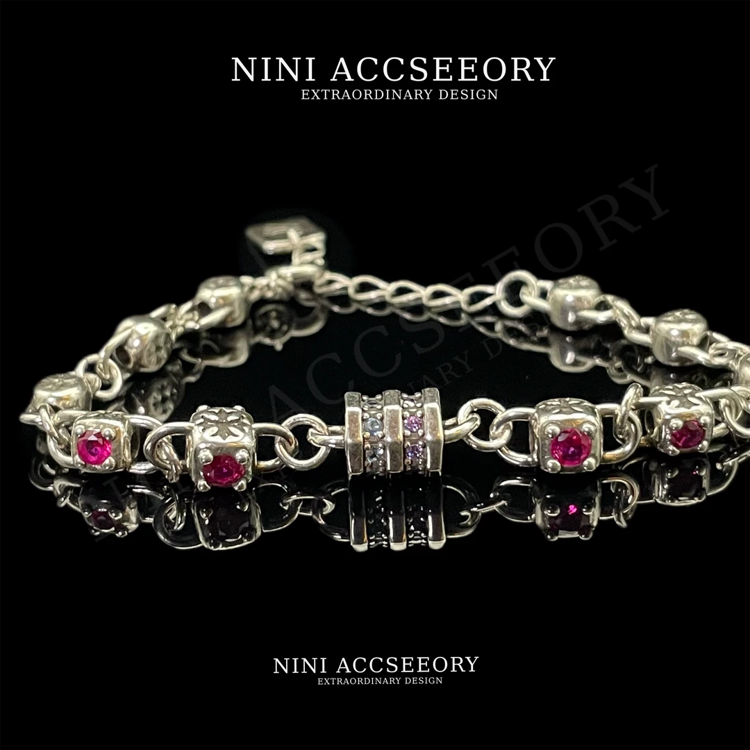 『多巴胺骰子』美式嘻哈复古做旧潮奢玫红甜妹小众百搭精致彩色手链