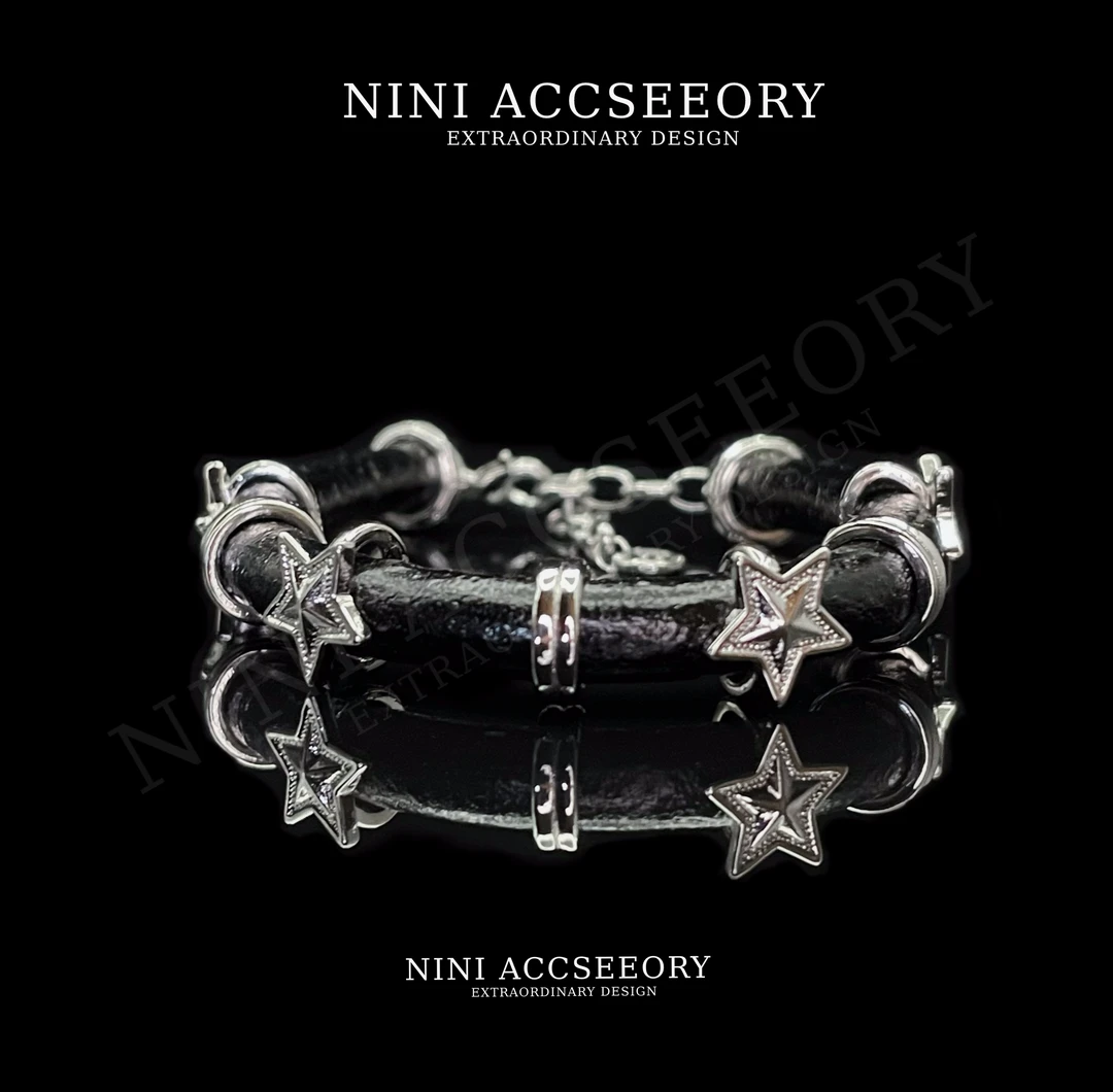 街头美式暗黑潮奢个性辣妹星星重工黑色辣条手链