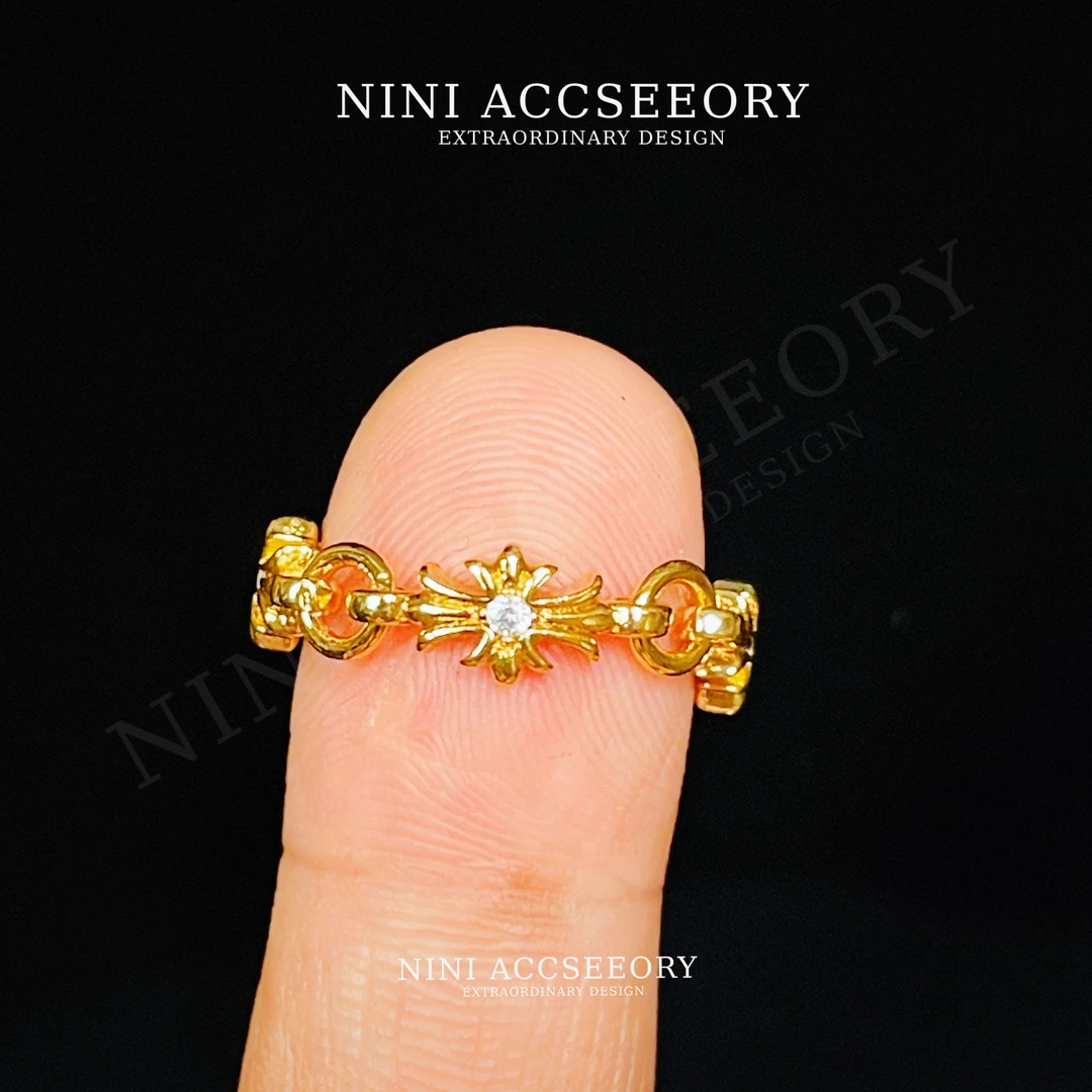 嘻哈女孩。甜酷十字架链条欧美潮奢时尚圈戒指环戒指