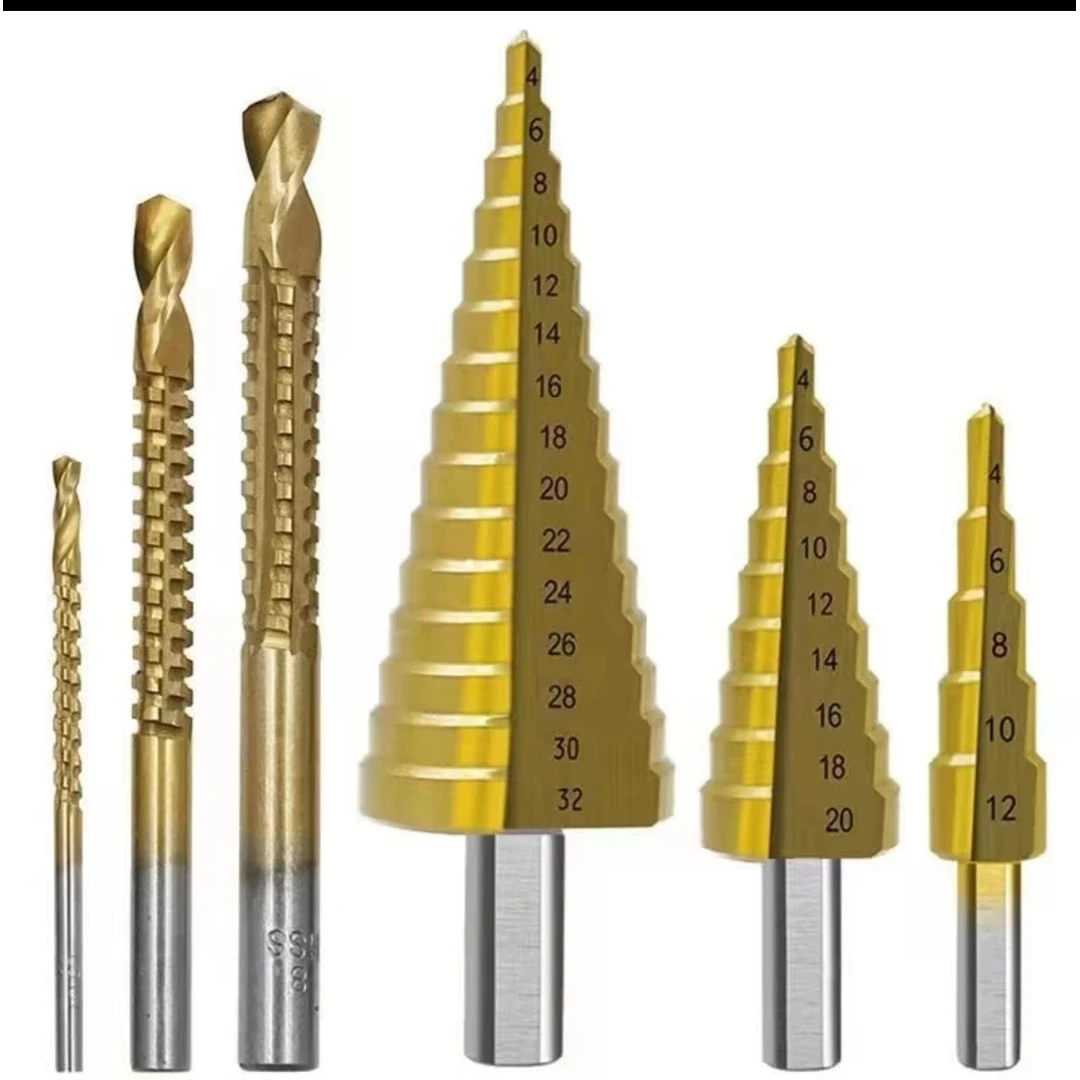 宝塔钻6件套高速钢镀钛阶梯钻木工拉槽开孔扩孔