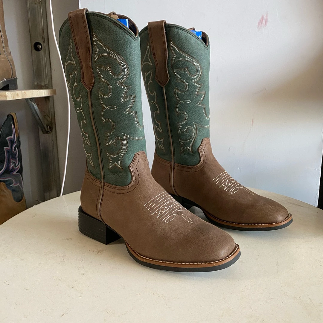 女款高筒牛仔靴西部风格扁头款