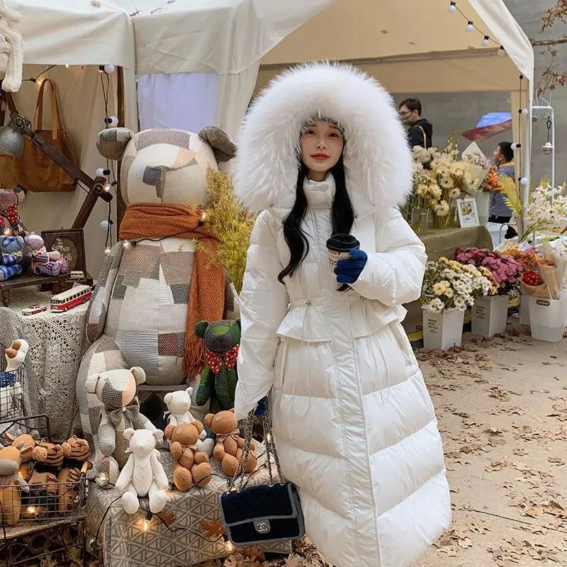 2023新款浪漫雪国羽绒服女长款真貉子毛领连帽90白鸭绒