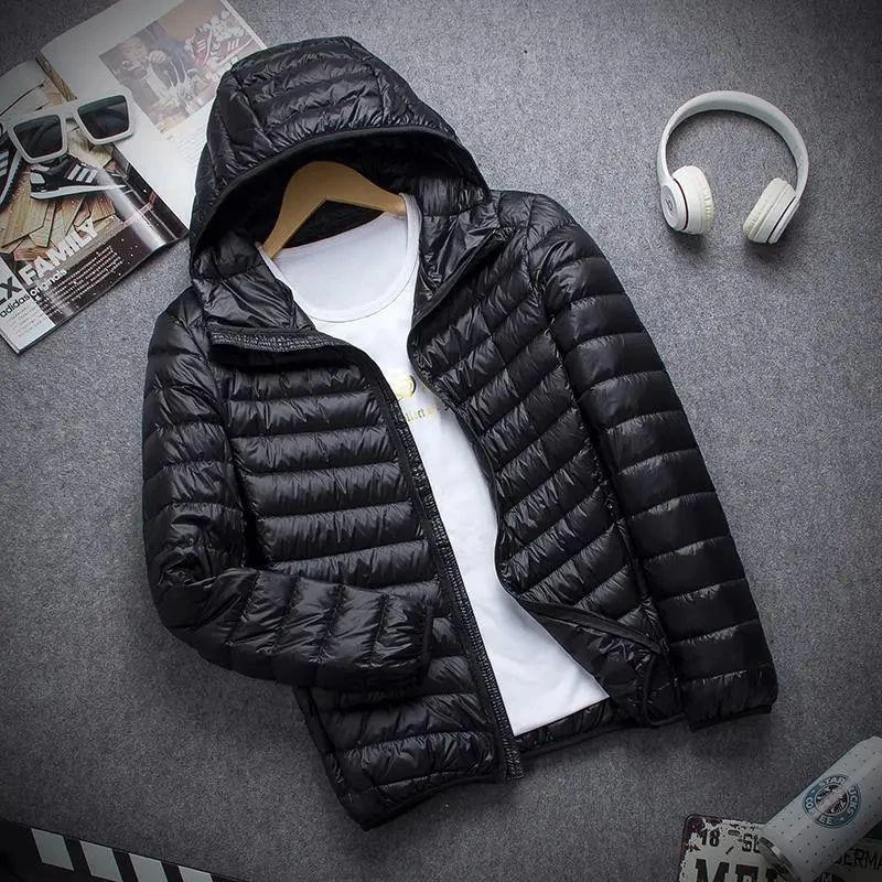新款羽绒服反季清仓冬季轻薄羽绒服连帽男士青年修身棉衣男大码