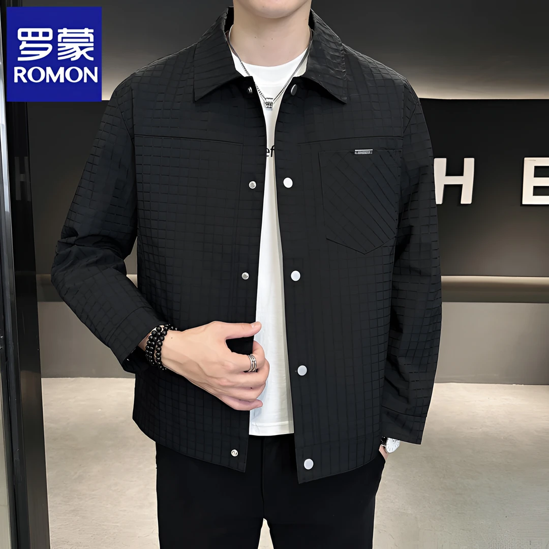 Romon/罗蒙男士夹克秋季潮流痞帅翻领百搭工装休闲男外套男款春秋