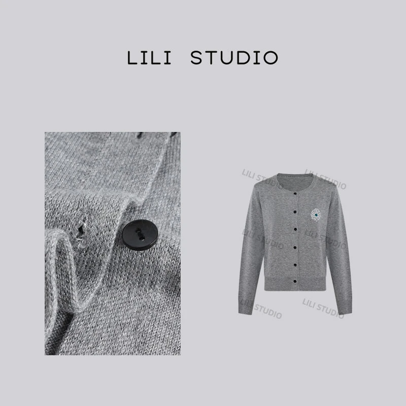 PCNY「雏菊符号」不理理冬季新款女装简约雏菊开衫毛衣女