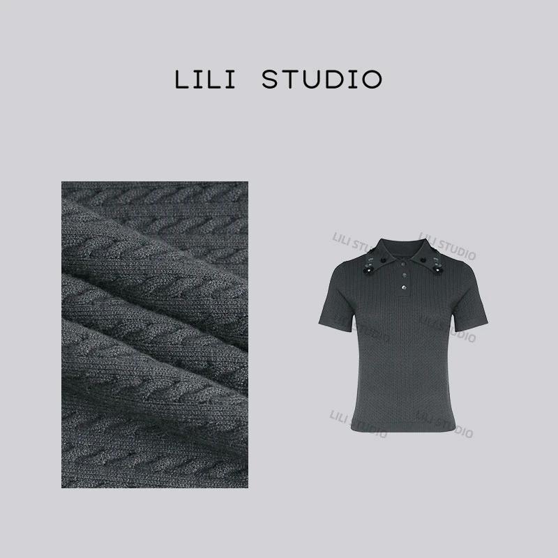 PCNY「吸睛领口」不理理秋季新款女装设计感领口花朵短袖针织衫上衣