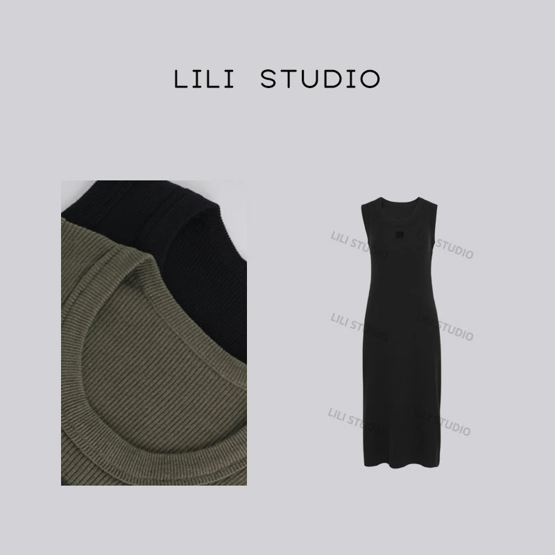 「织性」不理理冬季新款女装针织无袖长款连衣裙女
