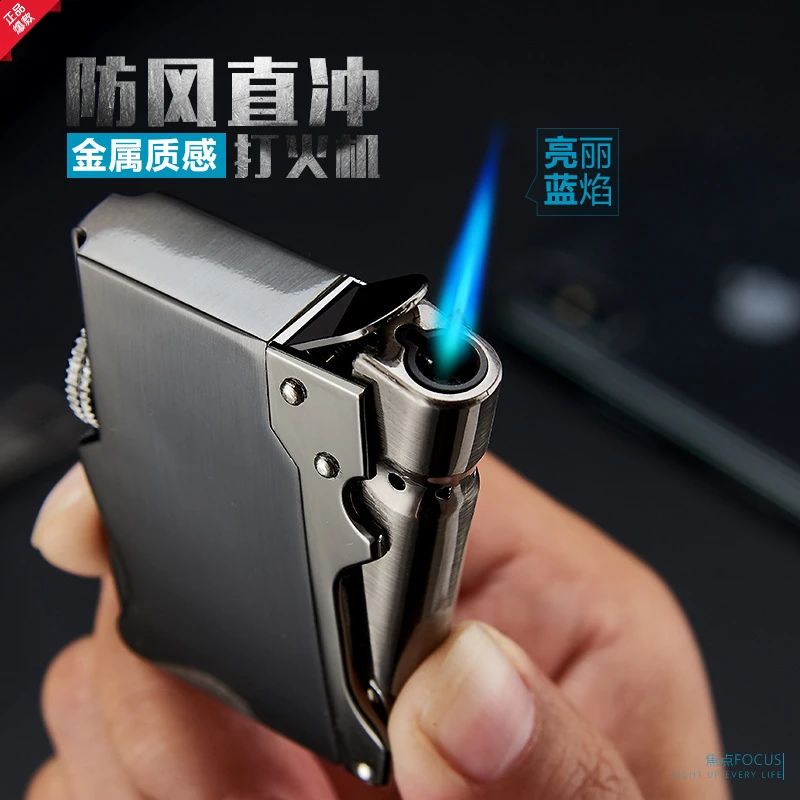 焦点F082新款大炮防风充气打火机下压创意男士专用礼品炫酷高颜值