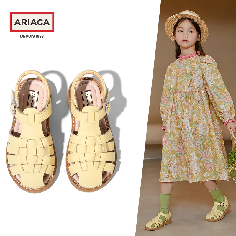 ARIACA艾芮苏女童真皮夏季编织镂空软底包头3-15岁大童女凉鞋潮款
