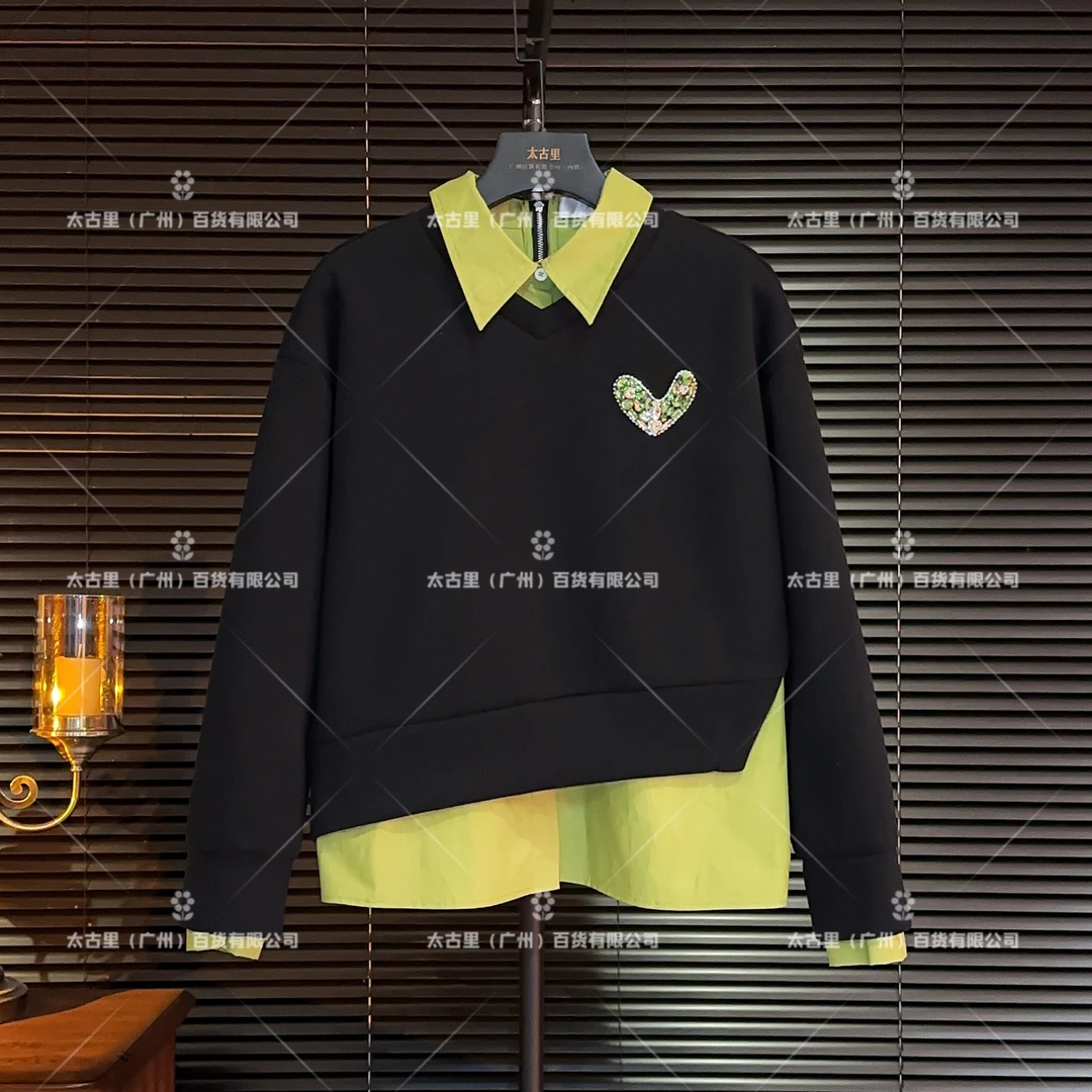 【CnDy专属】秋冬设计新款奢品定制风百搭假两件加绒卫衣JC-A512