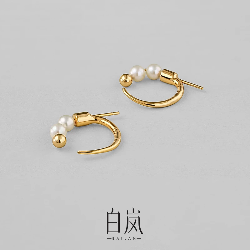 白岚小金珠耳环akoya海水珍珠耳钉S925银女轻奢耳饰设计感ED2785