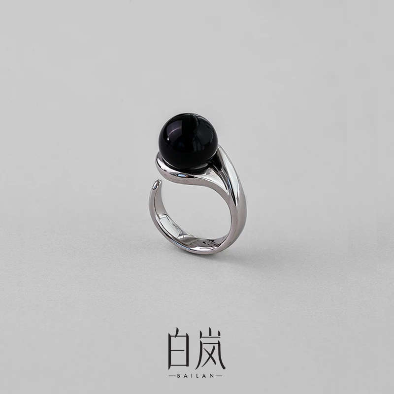 白岚黑玛瑙戒指女轻奢设计2025年新款开口戒轻奢小众QL3182-BK