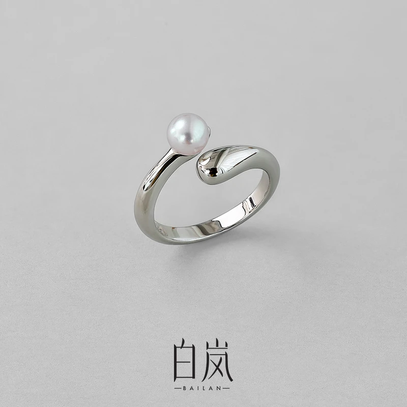 白岚圆轨珍珠戒指女【直播专属】925银轻奢开口戒QL0855-BK