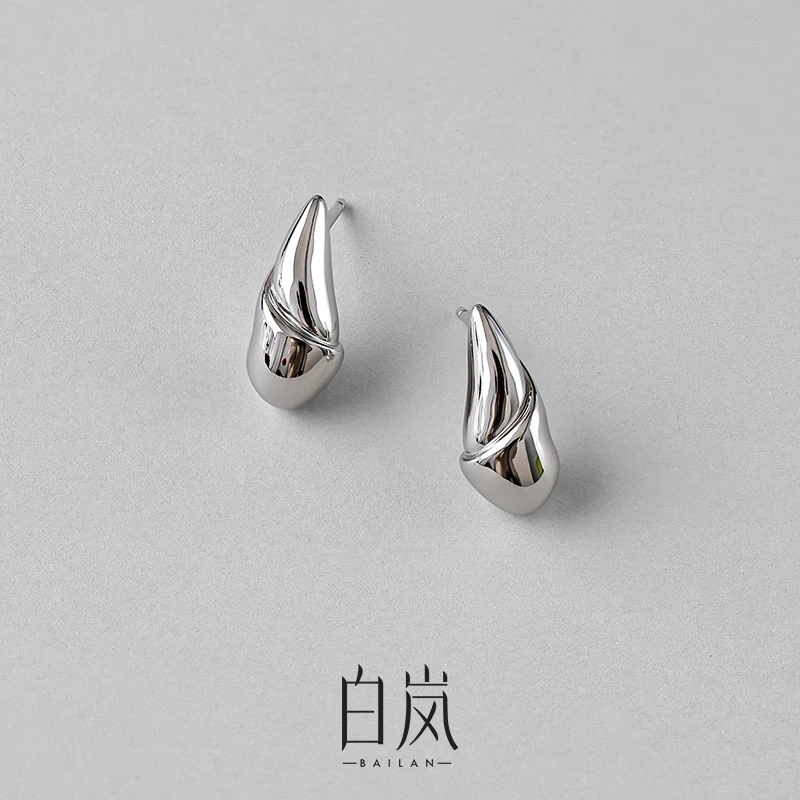 925银耳饰 白岚新芽耳钉女新款925银简约个性小众耳环饰品ED4197