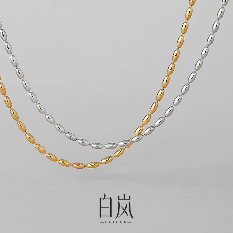 坠链均925银 白岚橄榄链项链女新款S925银轻奢锁骨链毛衣链LL047