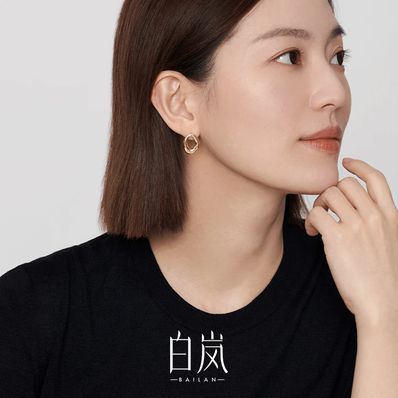 925银耳饰 白岚AB圈耳钉女S925气质轻奢小众耳饰冷淡风个性ED2038