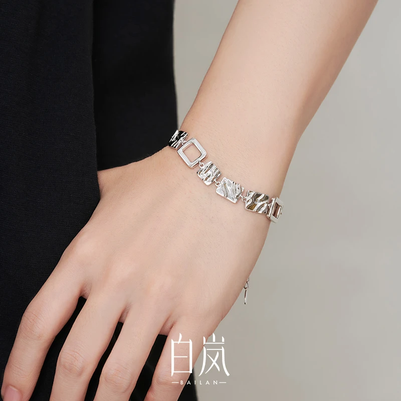 925银手链 白岚方片手链女新潮时尚气质轻奢个性手工手饰SL1485