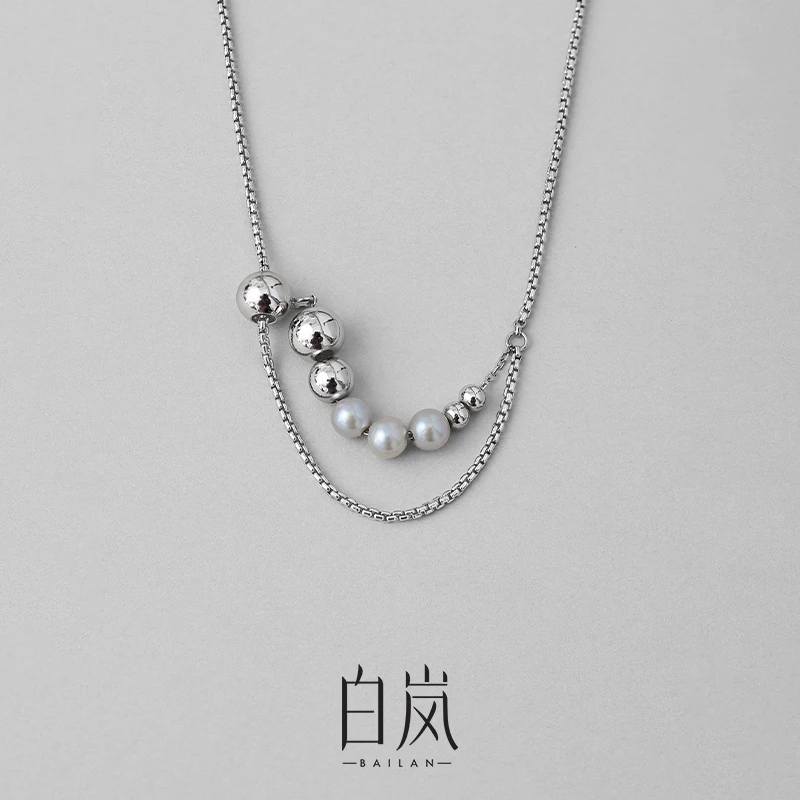 白岚akoya灰珍珠叠链项链女925银轻奢新款潮气质小众锁骨链XL2498