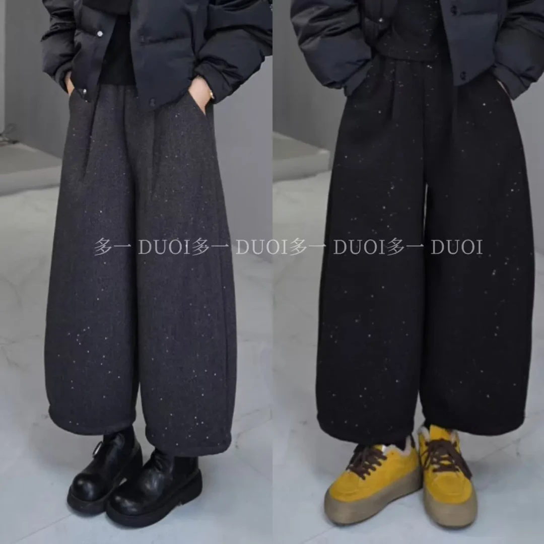 多一“银河裤”2025冬季腰头拼皮加厚内里磨毛时尚百搭休闲阔腿裤