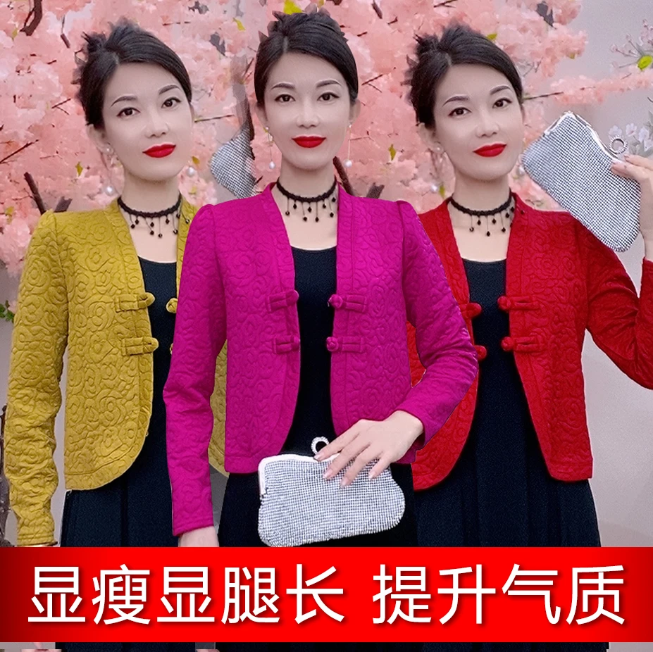 8030中国风秋装长袖上衣女外套民族风提花秋冬厚外套复古短外套