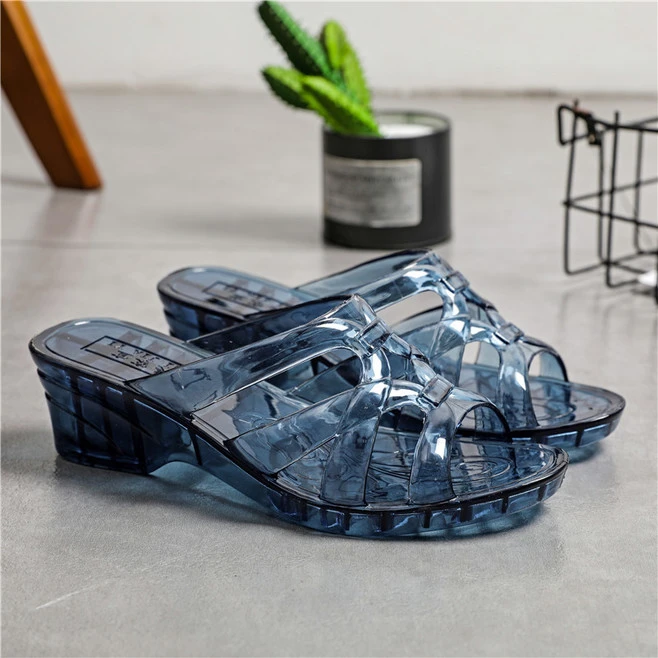 水晶坡跟凉拖鞋女夏季新款外穿防滑厚底增高拖鞋女士室内高跟拖鞋